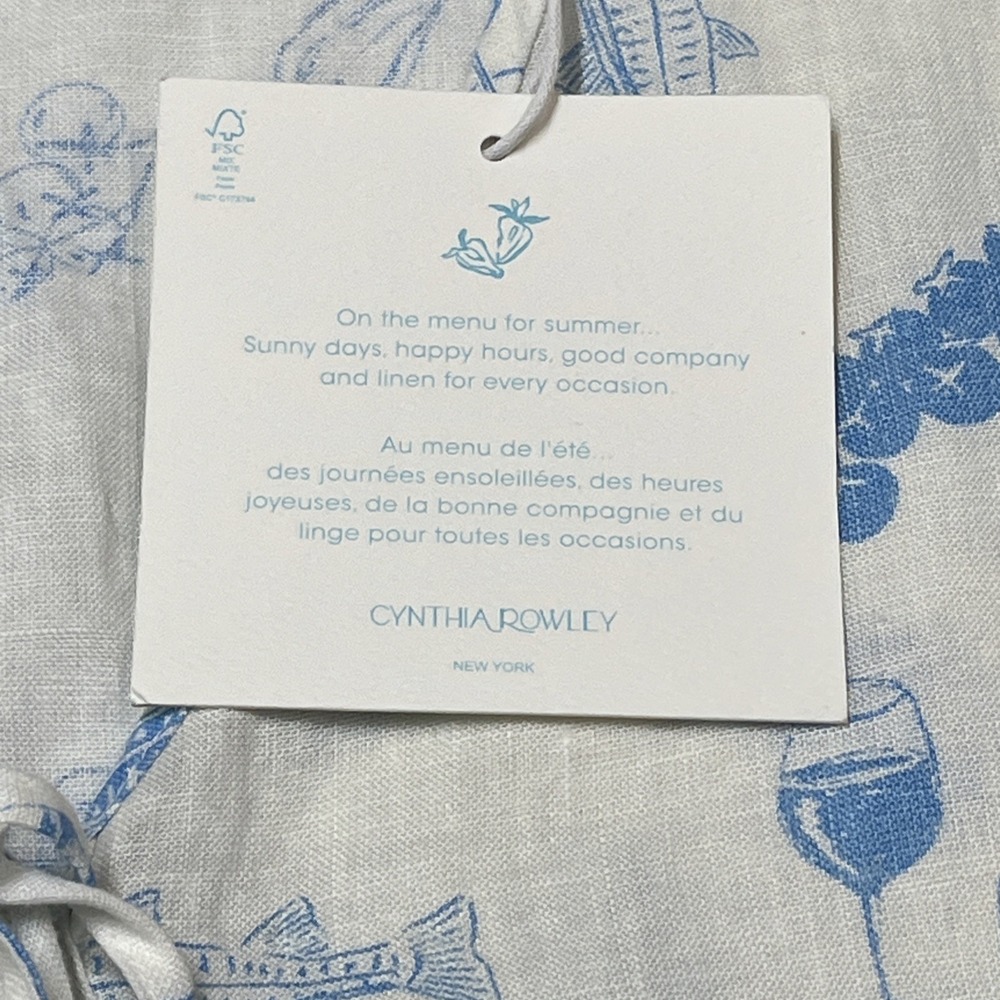 Cynthia Rowley Top White Linen Blue Italian Wine Print L Euro Summer Vacation - Picture 16 of 16